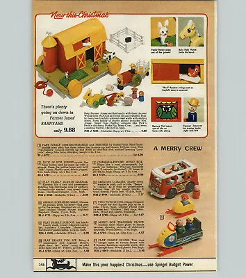 1971 PAPER AD 2 Pg Toy Fisher Price Farm Coaster Family House Jet Snowmobile • $12.99