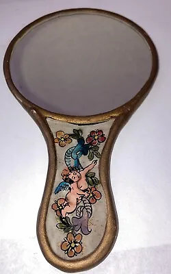 Vintage French-Style Hand Mirror Cupid Angels In Flowers Kk24 • $25.99