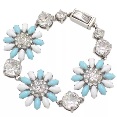 Miu Miu Bracelet Flower Bracelet Metal Rhinestone Light Blue White • $253.51