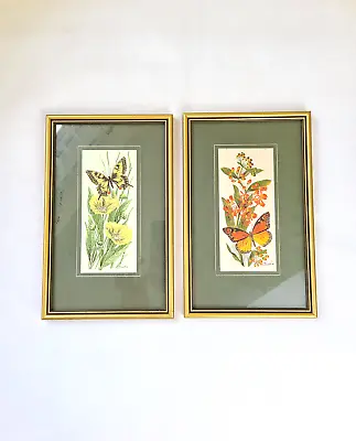 £24.99 • Buy Vintage Woven Butterfly Wild Flower Pictures Wall Art J&J Cash Coventry Set Of 2