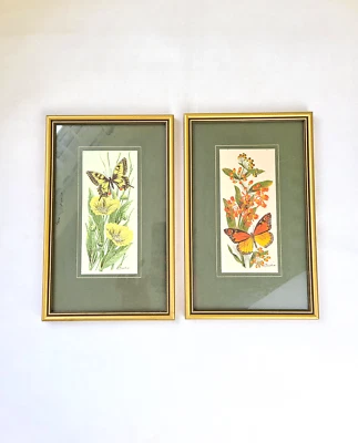 £24.99 • Buy Vintage Woven Butterfly Wild Flower Pictures Wall Art J&J Cash Coventry Set Of 2