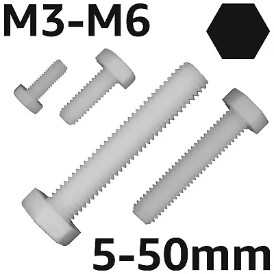 M3 M4 M5 M6 White Hex Nylon Machine Screws Hexagonal Bolts Uk Stock Free Postage • £4.24