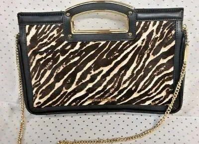 Michael Kors BERKLEY LEGACY CLUTCH Handbag Purse Strap Leather SAFARI HAIRCALF • $66.49