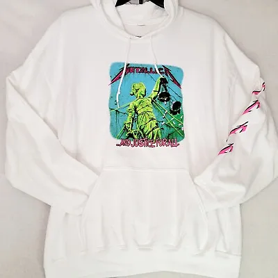 METALLICA AND JUSTICE FOR ALL HOODIE SWEATSHIRT Mens 2XL XXL WHITE PULLOVER NWT • $29.88