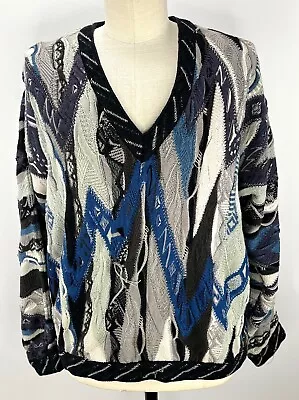 Vintage Coogi Australia V-neck Mercerized Sweater Mens Size L Blue • $149.99