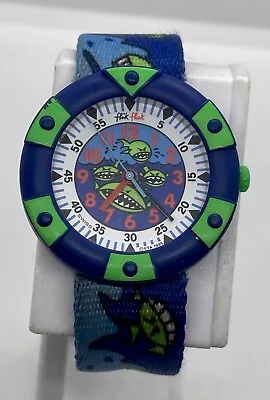 Flik Flak Swiss Made Watch Keeps Good Time Blue Fish Ocean Fits 6-1/2” Wrists • $14.90