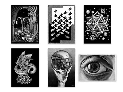 M. C. Escher Set Of 6 Prints Art Poster A4 On Paper With A Canvas Texture • £42.75