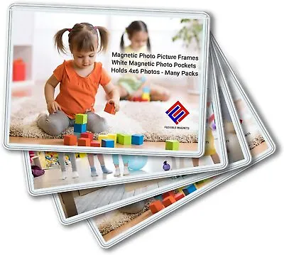 Magnetic Photo Picture Frames - White Magnetic Photo Pockets - Holds 4x6 Photos • $4.89