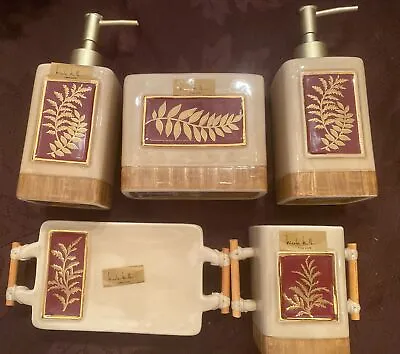 New 5 Piece Nicole Miller Bathroom Accessory Toothbrush Soap Lotion Pump Dish • $50