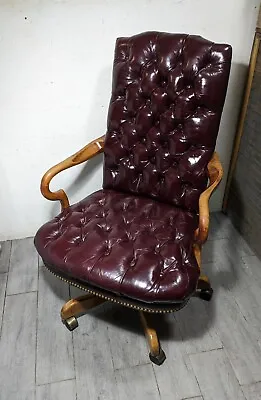 Vintage Sam Moore Tufted Leather Rolling/Swivel Executive Office Desk Arm Chair • $720