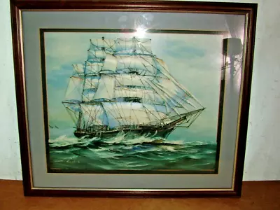 Antique Vintage 3D Oil Painting Of Galleon Sailing Ship By Langland ? • £39.99