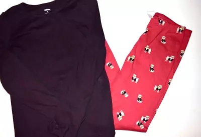 Euc Gymboree Pups And Kisses Dark Plum Bow L/s Shirt Red Pug Dog Leggings Size 9 • $29.99