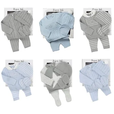 Baby Boys Knitted Outfit Romany Spanish Style Set Jumper Trousers Mitts Hat NEW • £12.95