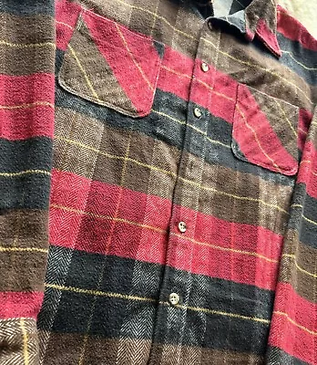 VTG 70s JCPenny St Johns Bay Big Mac Heavy Cotton Flannel Shirt Red Plaid USA XL • $55