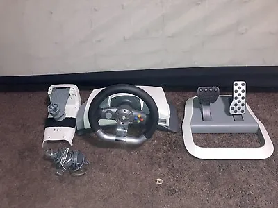 $80 • Buy Xbox 360 Wireless And With Wire Steering Wheel With Pedals And Clamp Mount