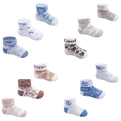 Baby Boy 3 Pack Turnover Socks Soft Touch - Various Designs (NB - 12 Months) • £4.15