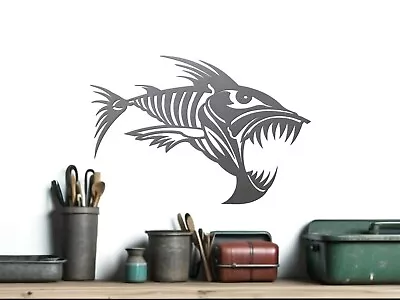 FISH SKELETON -- Skull Bones Metal Wall Garage Art Mancave Plasma Cut Sign • $33