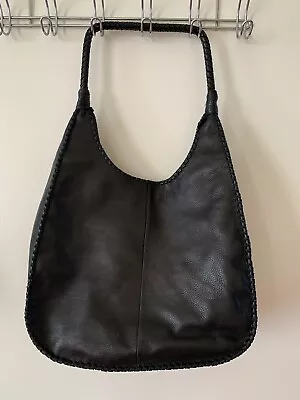 MARGOT Pebbled Leather Hobo Shoulder Bag Purse Whip Stitch Detail Black Large • $25