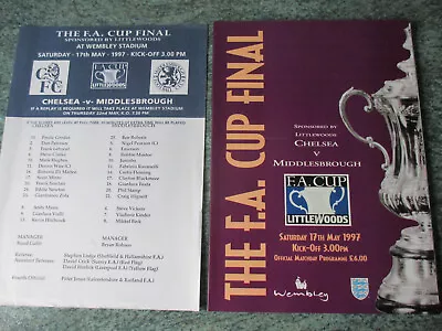 Chelsea V Middlesbrough 1997 Fa Cup Final Programme & Teamsheet Vgc • £4.95