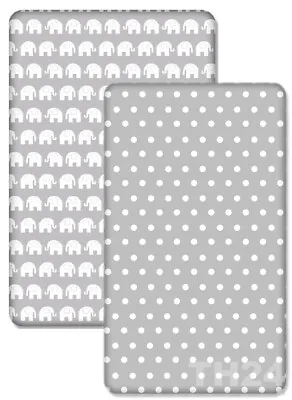 £11.99 • Buy BABY 2-PACK FITTED CRIB SHEET PRINTED 100% COTTON 90X40 Elephants Grey/Dots Grey