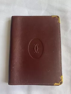 CARTIER Burgundy Calfskin Bifold Cardholder With Gold Accents Must De Cartier • $55