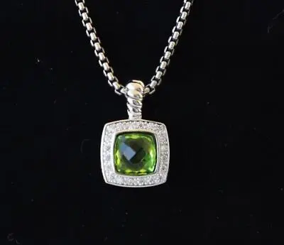 David Yurman 7mm Sterling Silver Albion 18  Necklace Peridot With Diamonds 925 • $315