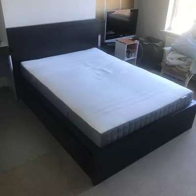 IKEA MALM Double Bed Frame With 4 Storage Boxes And Headboard Black • £140