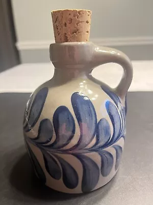 1986 Beaumont Brothers Pottery BBP Jug Salt Glaze Cobalt Blue Cork Stopper • $24.99