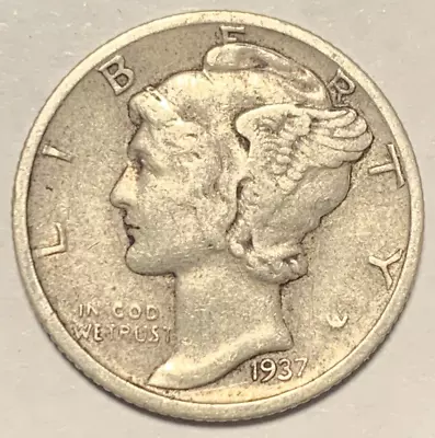 1937 D Mercury Dime (VF/XF) ~ 90% Silver ~ Brilliant U.S. Coin ~ D2987 • $4.95
