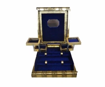 £24.99 • Buy Ndian Rustic Gold Embossed Jewellery Box With Twilight Blue Interior Velvet