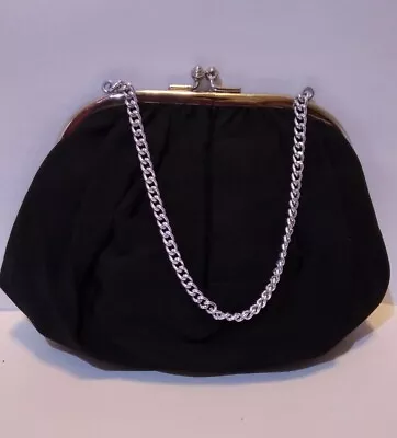 Vintage Style Black Evening Clutch Bag Kiss Clasp • $21.99