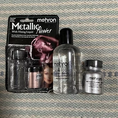 Mehron - Metallic Powder With 2x Mixing Liquids SILVER And Rose Gold • £15