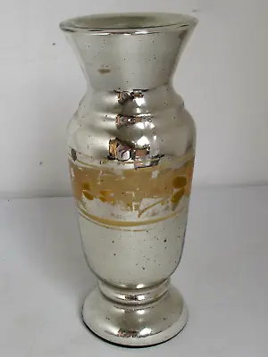 Antique Silver Mercury Glass Vase Hand Painted 10 Inch Floral • $30