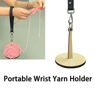 Wood Yarn Ball Holder And Leather Wrist Strap Yarn Minder Craft DIY Portable • £5.44