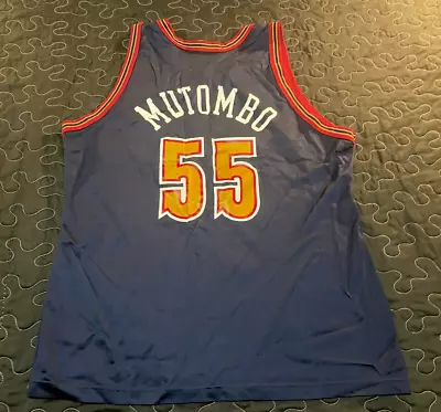 Vtg 90s NBA Denver Nuggets DIKEMBE MUTOMBO #55 Champion Jersey Mens Size 48 XL • $74.55