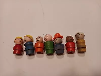 Vintage Fisher Price Wooden Little People Figures Lot Of 6 • $10