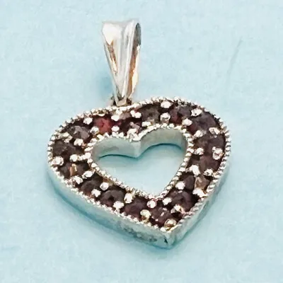 Vintage Art Deco Sterling Silver Heart Bohemian Garnet Gems Bracelet Charm • $35