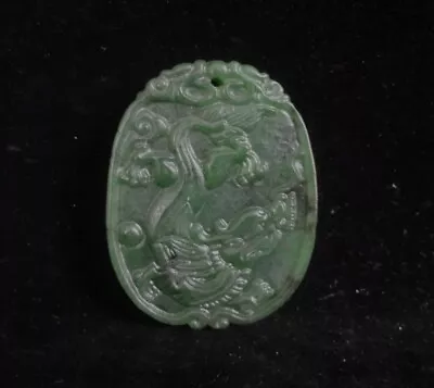 Old Chinese Hand Carving Dragon Natural Green Nephrite Jade Panel Pendant • £35.42