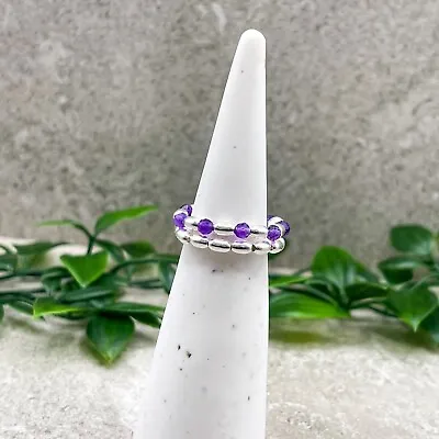 Sterling Silver Stacking Rings With Purple Amethyst Beads Set Of 2 Stretch Rings • $19.58