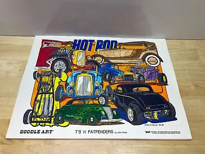 Vintage Doodle Art Coloring Poster T’s N Fatfenders Cars 11x15 1982 • $25.49