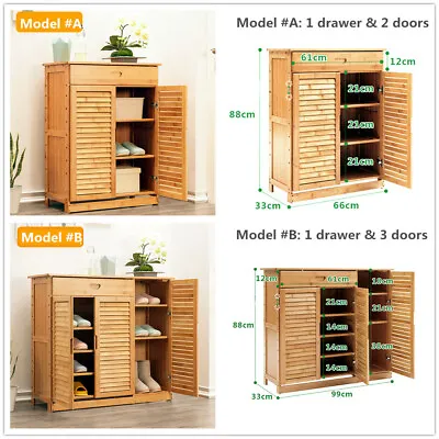 $129.95 • Buy Bamboo Shoe Cabinet Shoe Rack Storage Organizer Drawer Wooden Pantry Cabinet