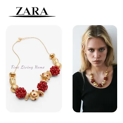 ZARA Women's Combination NECKLACE BEAD & Stone Brass Jewelry Accessories • $19.97