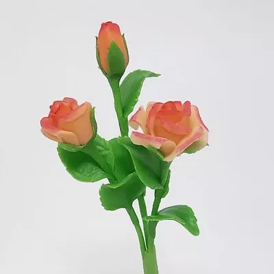 Orange Flower Roses Miniature Handmade Clay Plant Dollhouse Garden Decoration • $1.95