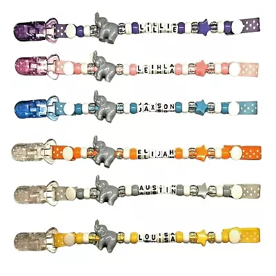 Personalised Elephant Dummy Clip Clips Chain Strap Boys Girls  • £3