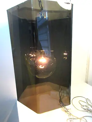 Vintage MCM Hanging Lamp Light SMOKEY ACRYLIC HEXAGON 2 PC SILVER HARDWARE *FAB* • $234.99