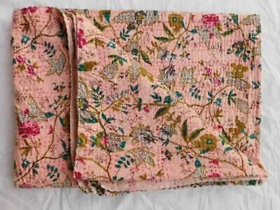 £55.79 • Buy Indian Handmade Quilt Vintage Kantha Bedspread Throw Cotton Blanket Queen Size