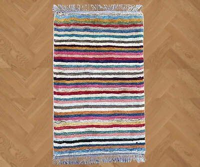 Fine Wool Gabbeh Rug Hand Made Thick Persian Wool Stripe Carpet Clean 4'2  X 2'8 • £247.50