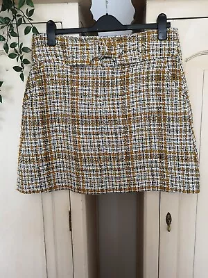 £7.99 • Buy M&S Collection Size 14 Mustard Grey Tweed Mini Skirt 60s Inspired