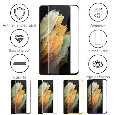 3D Tempered Glass For Samsung Galaxy S22 Ultra S21 S20 Plus S10 Screen Protector • £2.45