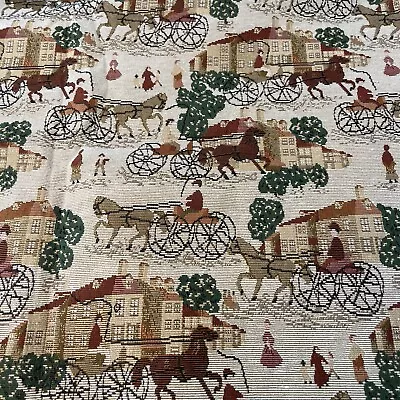 Vintage Fabric Remnant Woven Upholstery 148 W X  85cm L Horses Carts Buildings • $18.95